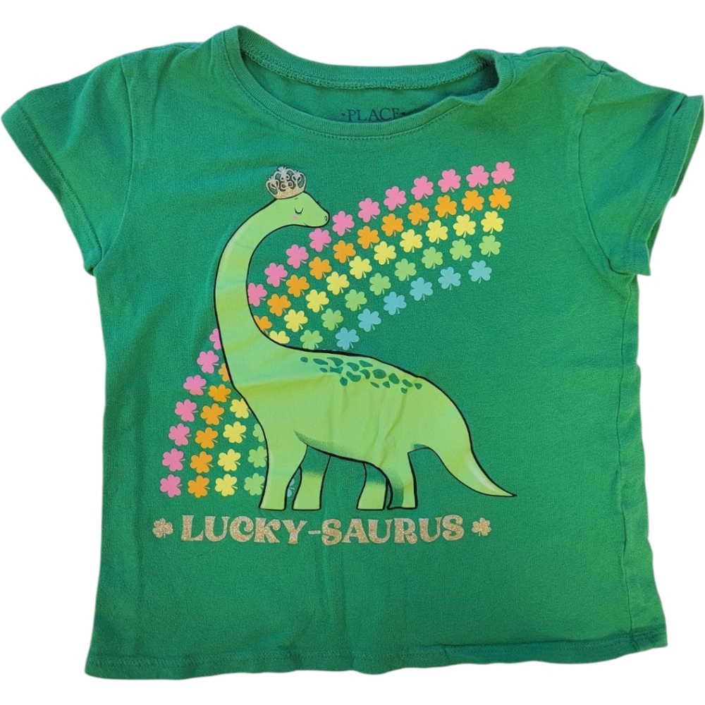 Green Lucky-Saurus Dinosaur T-Shirt St Patrick's Day Childrens Place Size 5/6